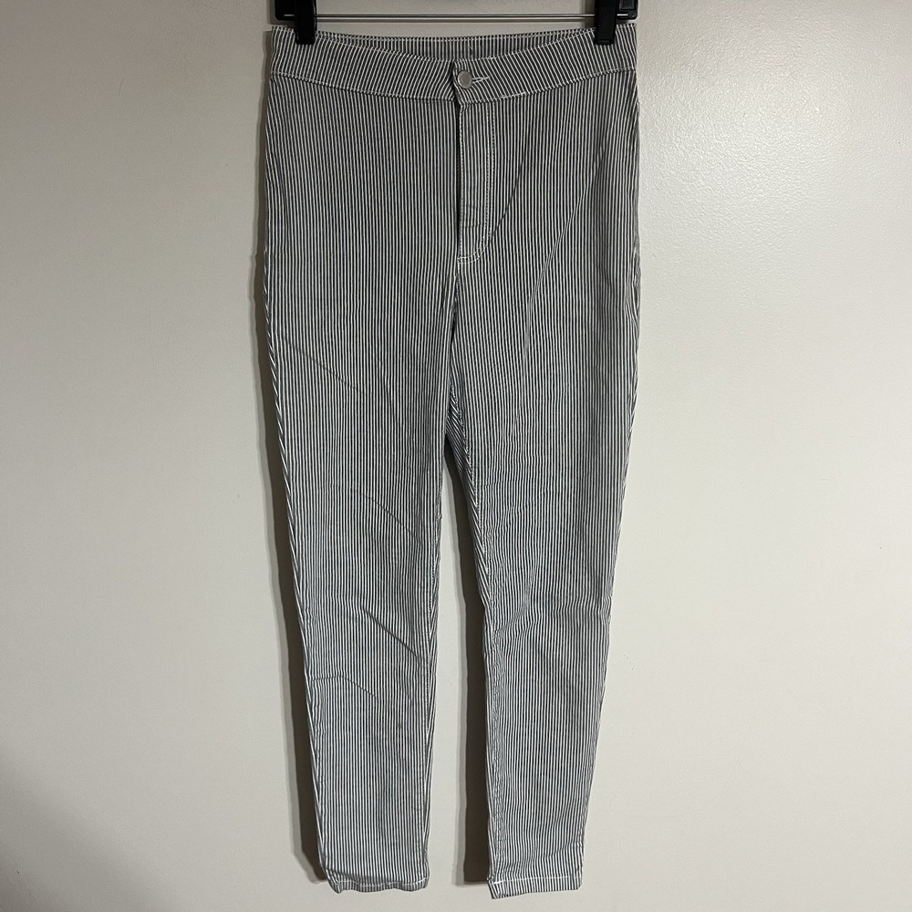 FREE PEOPLE Mid Rise Jeans‎ Womens 29 Blue White Stripe Stretch Jeggings Pants